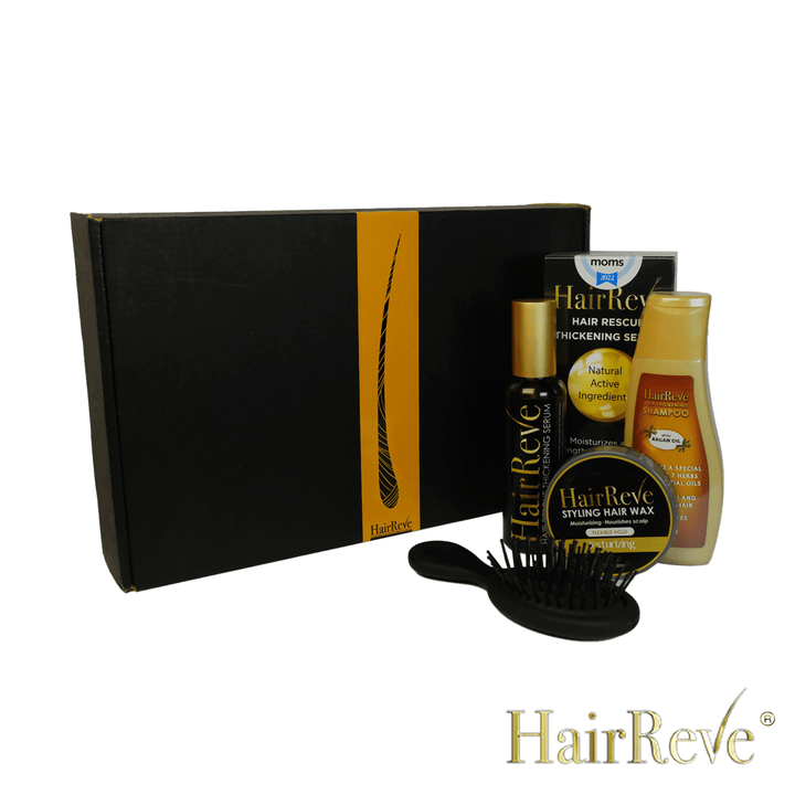 Hairreve Ultimate Gift Set - Thickening Serum + Sulfate-Free Shampoo + Styling Hair Wax + Brush (Reduce Hair fall, Stimulate Hair Growth) - HairReve