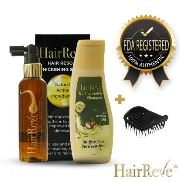 HairReve Hair Rescue Gift Set - Thickening SERUM, Sulfate-Free SHAMPOO & Scalp MASSAGER