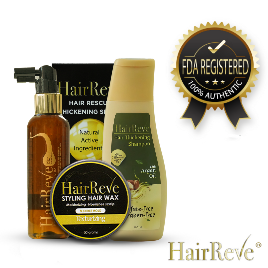 HairReve Hair Thickening SERUM, Sulfate-Free SHAMPOO & Styling WAX Bundle