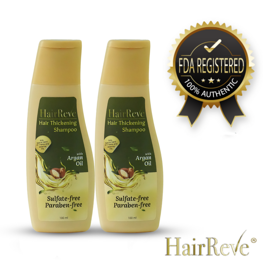 HairReve Hair Thickening Sulfate-Free SHAMPOO with Argan Oil, 8 Herb Extracts & Essential Oils - Twin Pack