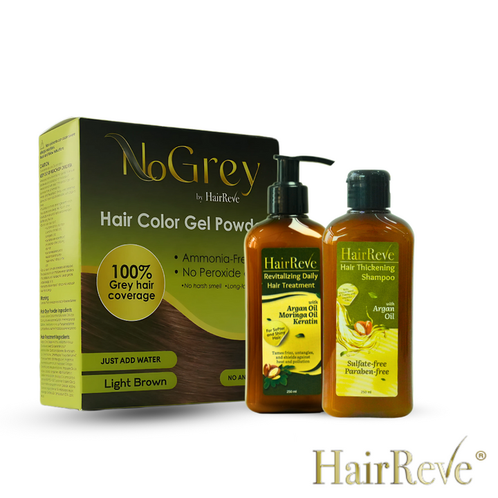 NoGrey HAIR COLOR (No Ammonia Peroxide) + HairReve Sulfate-Free SHAMPOO (250ml) + Revitalizing Daily Hair TREATMENT
