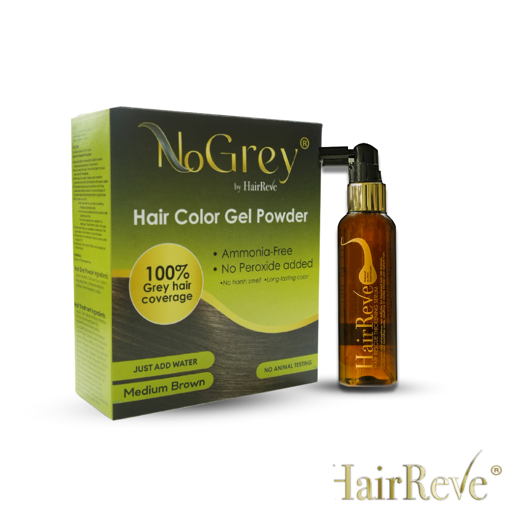 HairReve Hair Rescue Thickening SERUM + NoGrey HAIR COLOR (No Ammonia Peroxide)