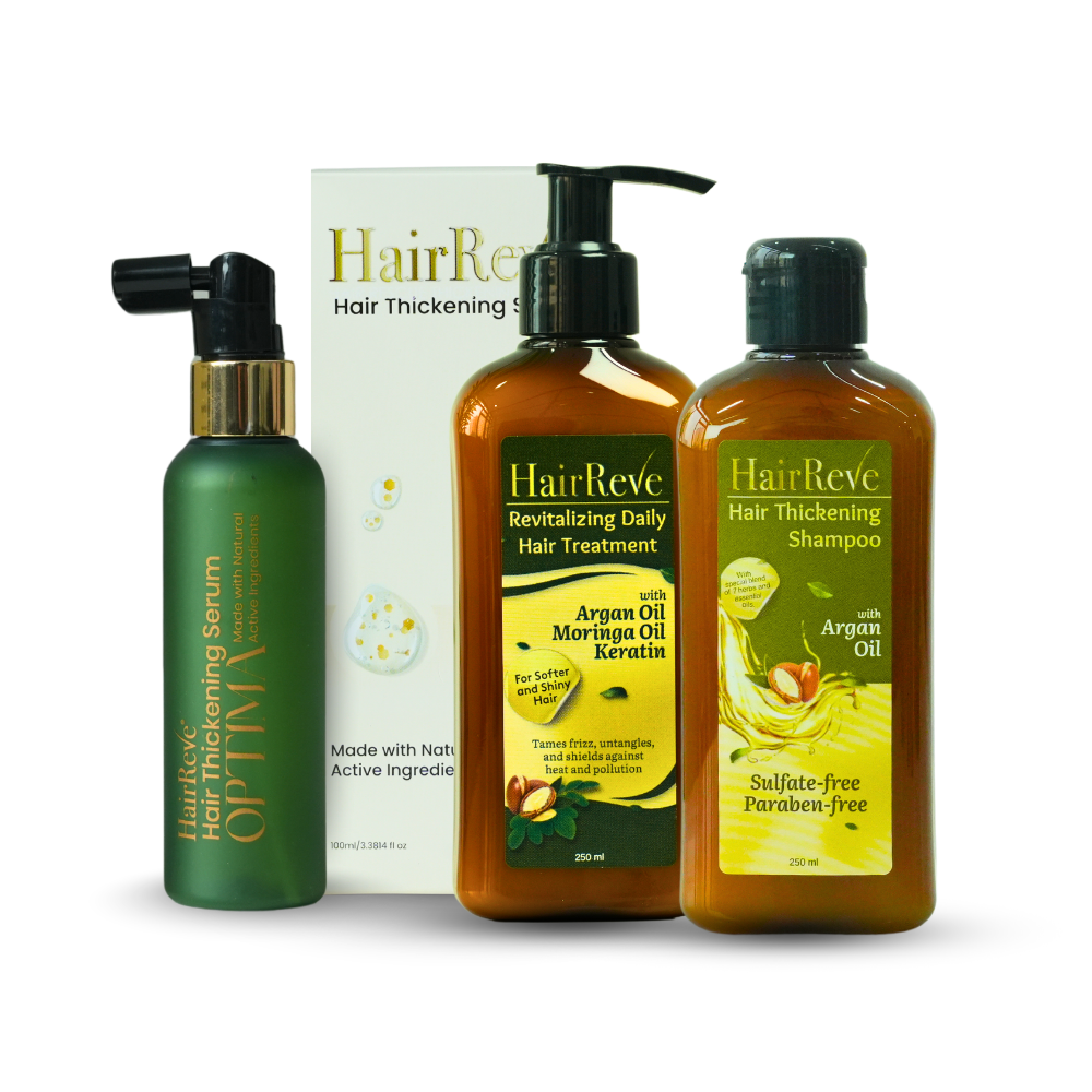 HairReve OPTIMA Hair Thickening SERUM, Sulfate-Free SHAMPOO (250ml) & Revitalizing Daily Hair TREATMENT
