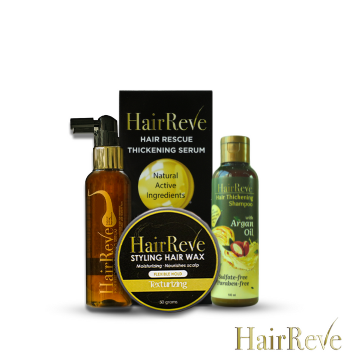 HairReve Hair Thickening SERUM, Sulfate-Free SHAMPOO & Styling WAX Bundle