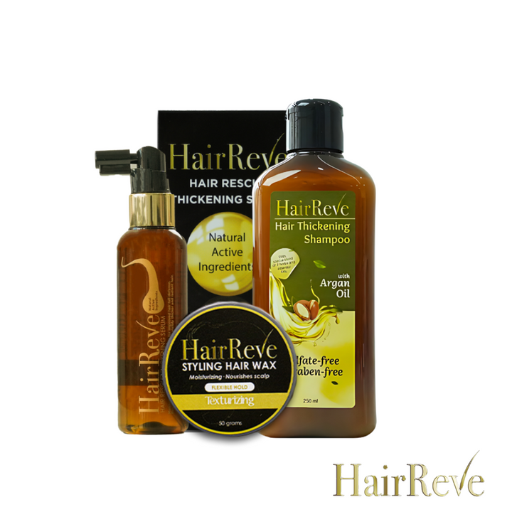 HairReve Hair Thickening SERUM, Sulfate-Free SHAMPOO & Styling WAX Bundle
