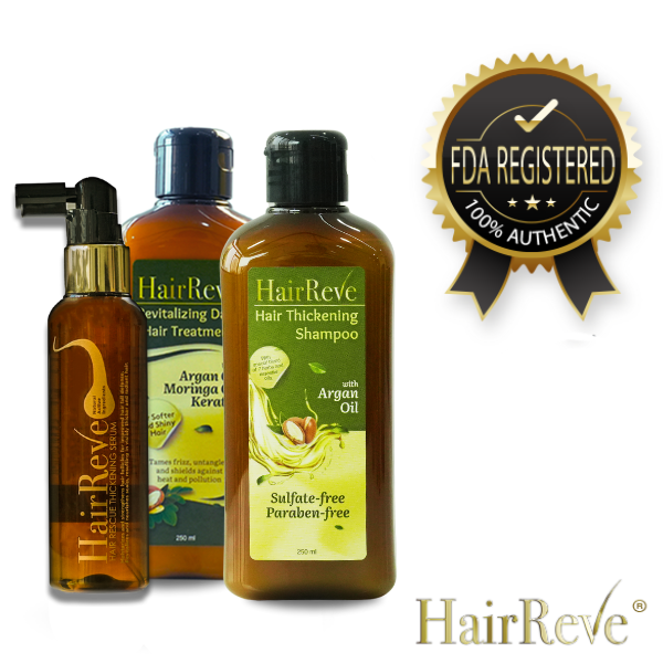 HairReve Hair Thickening SERUM, Sulfate-Free SHAMPOO (250ml) & Revitalizing Daily Hair TREATMENT