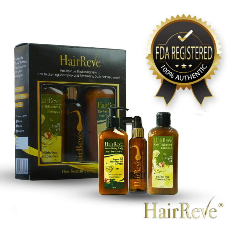 HairReve Black Gift Set - Hair Thickening SERUM, Sulfate-Free SHAMPOO (250ml) & Revitalizing Daily Hair TREATMENT