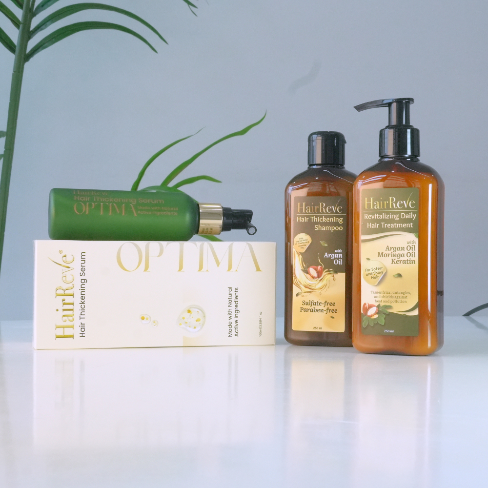 HairReve OPTIMA Hair Thickening SERUM, Sulfate-Free SHAMPOO (250ml) & Revitalizing Daily Hair TREATMENT