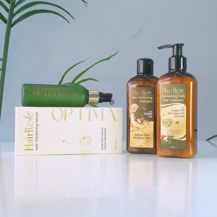 HairReve OPTIMA Hair Thickening SERUM, Sulfate-Free SHAMPOO (250ml) & Revitalizing Daily Hair TREATMENT