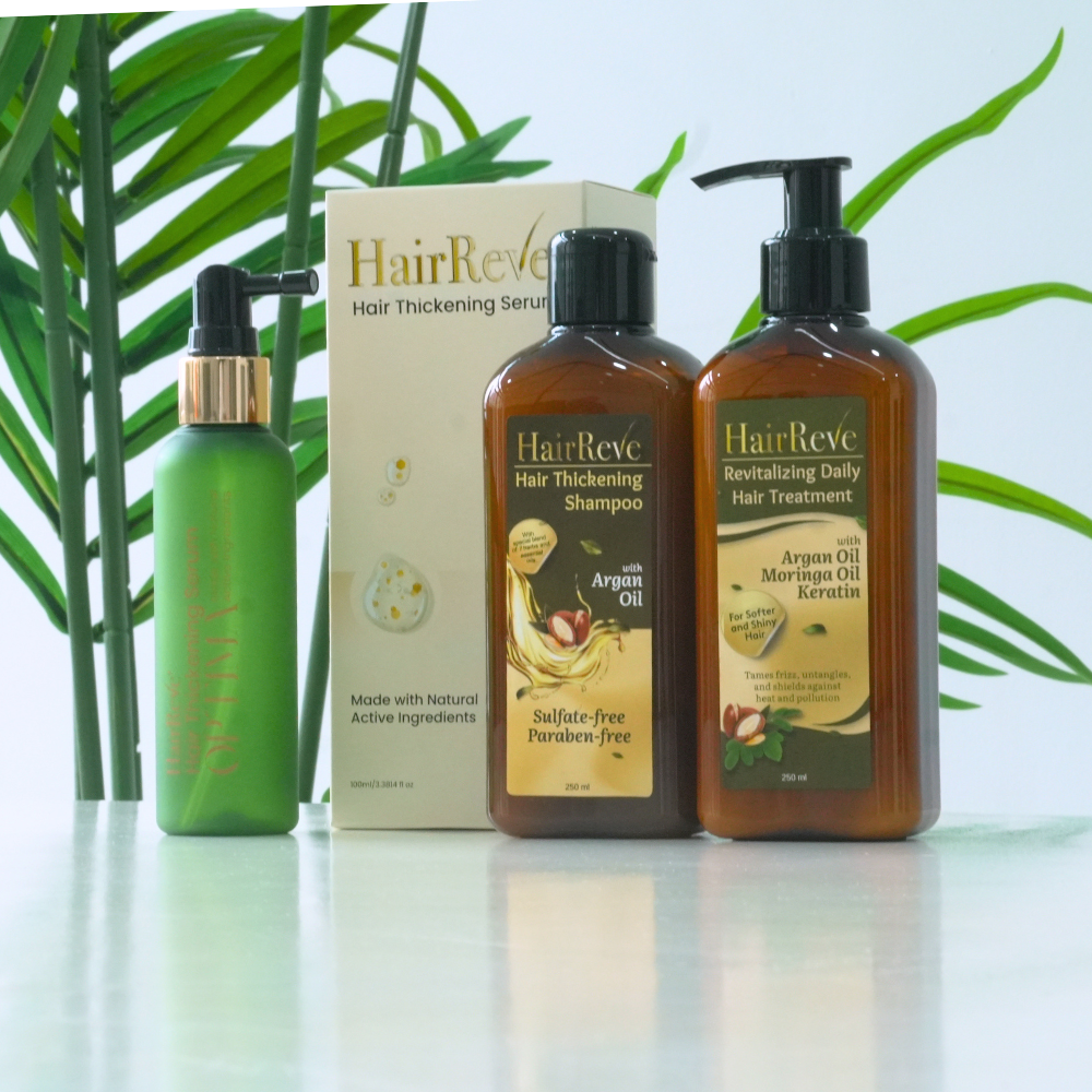 HairReve OPTIMA Hair Thickening SERUM, Sulfate-Free SHAMPOO (250ml) & Revitalizing Daily Hair TREATMENT