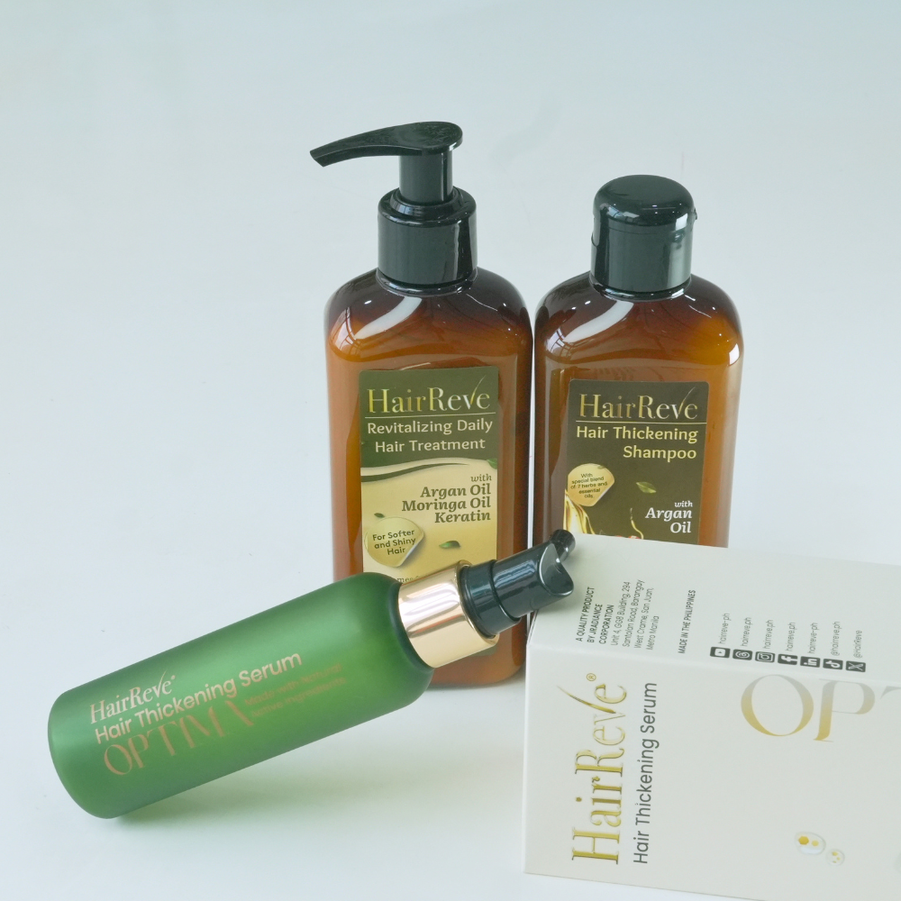 HairReve OPTIMA Hair Thickening SERUM, Sulfate-Free SHAMPOO (250ml) & Revitalizing Daily Hair TREATMENT