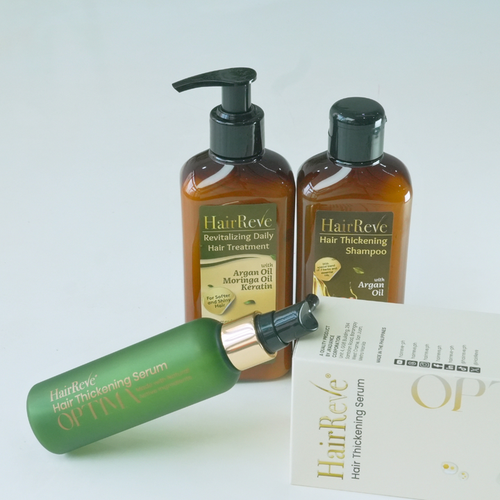 HairReve OPTIMA Hair Thickening SERUM, Sulfate-Free SHAMPOO (250ml) & Revitalizing Daily Hair TREATMENT