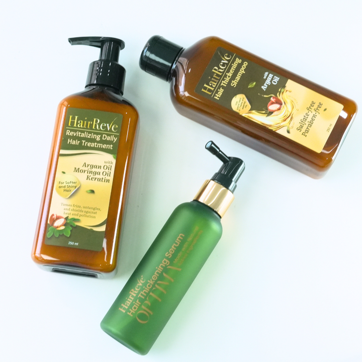 HairReve OPTIMA Hair Thickening SERUM, Sulfate-Free SHAMPOO (250ml) & Revitalizing Daily Hair TREATMENT