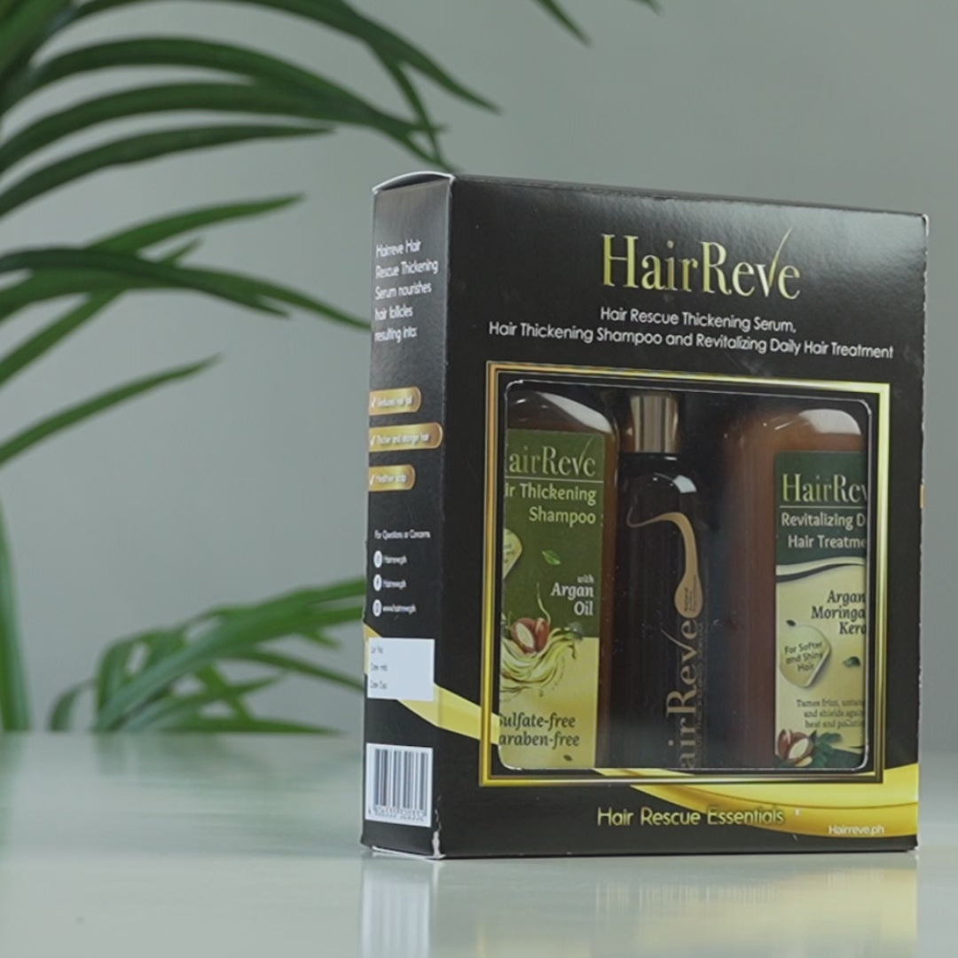 HairReve Black Gift Set - Hair Thickening SERUM, Sulfate-Free SHAMPOO (250ml) & Revitalizing Daily Hair TREATMENT