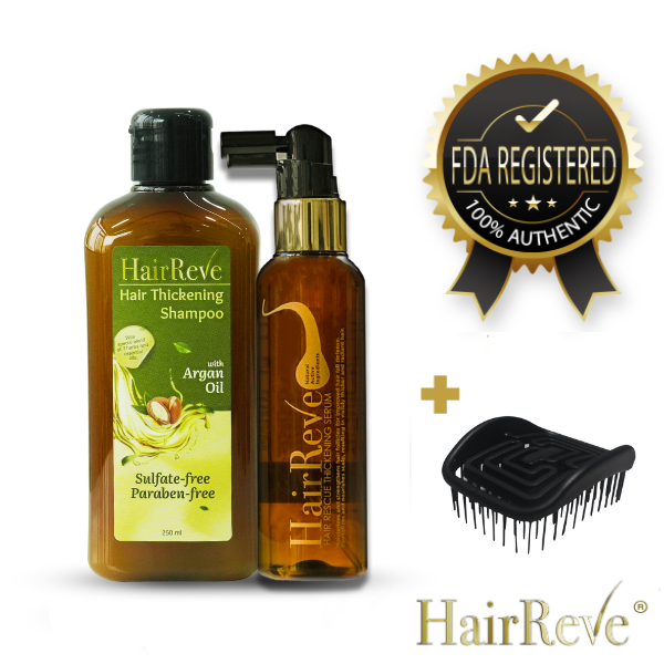 HairReve Hair Rescue Gift Set - Thickening SERUM, Sulfate-Free SHAMPOO & Scalp MASSAGER