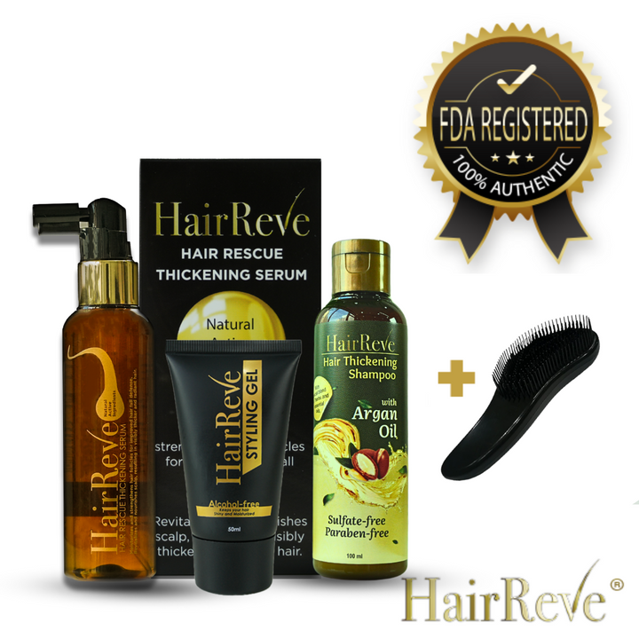 HairReve Ultimate Gift Set - Thickening SERUM + Sulfate-Free SHAMPOO + Styling Hair WAX or GEL + BRUSH