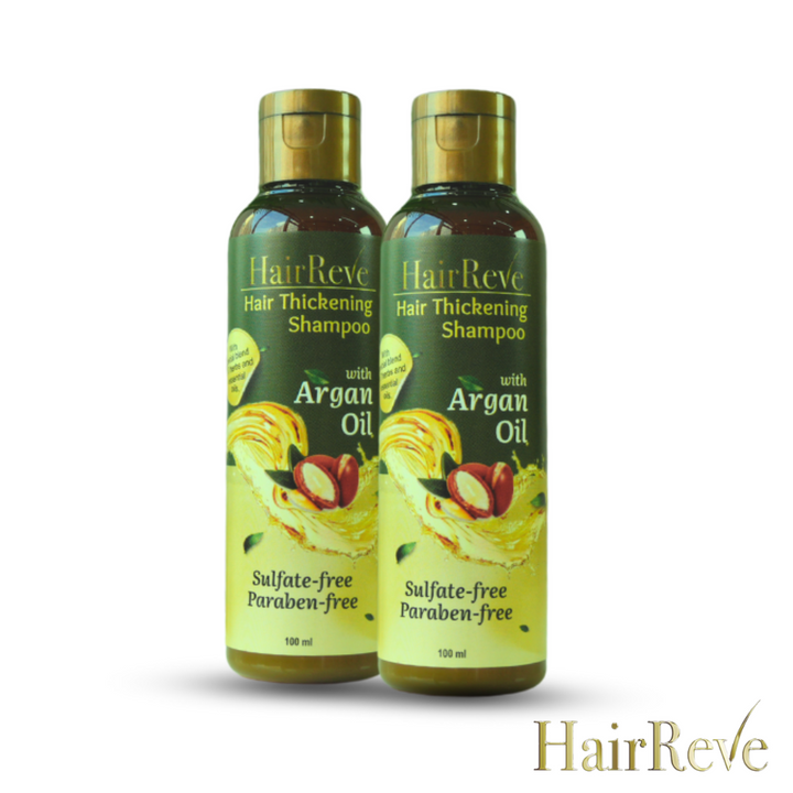 HairReve Hair Thickening Sulfate-Free SHAMPOO with Argan Oil, 8 Herb Extracts & Essential Oils - Twin Pack